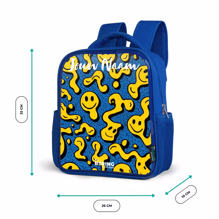 Rugzak kind met naam - Blauw Smiley - Geel - Blauw — 5