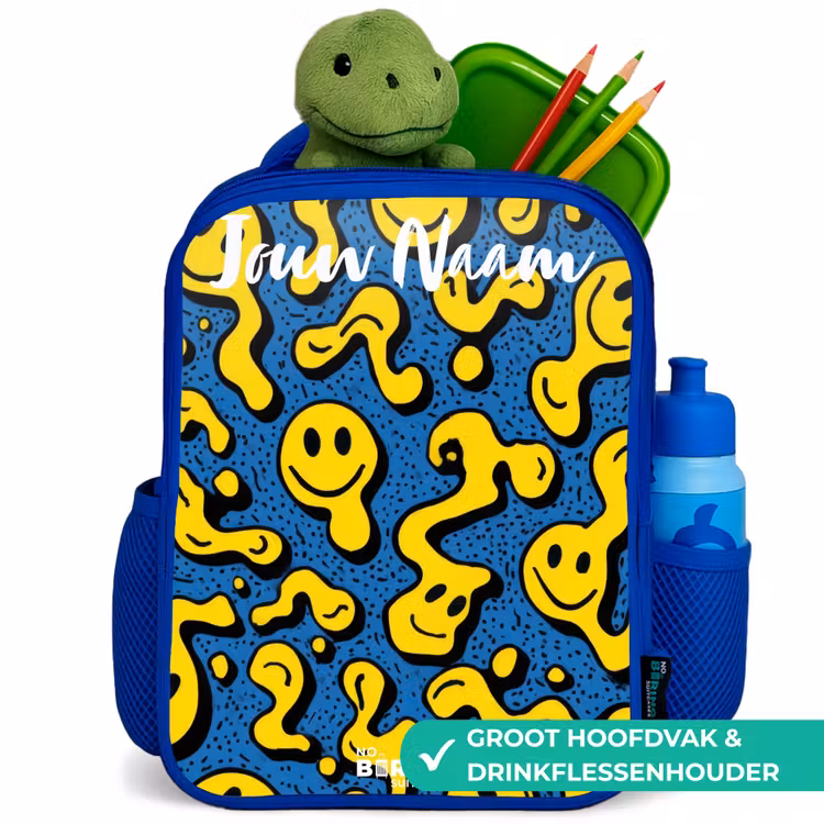 Rugzak kind met naam - Blauw Smiley - Geel - Blauw — 6