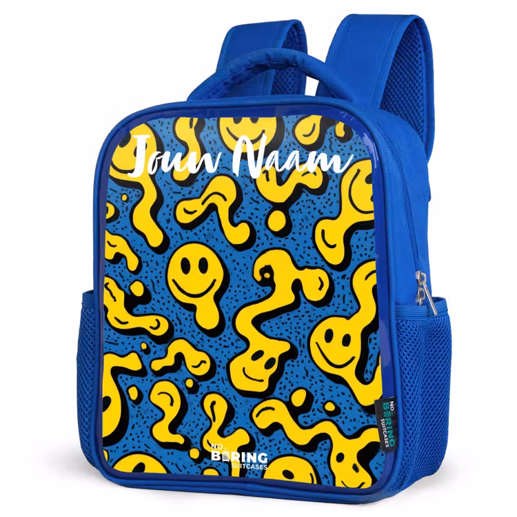 Rugzak kind met naam - Blauw Smiley - Geel - Blauw — 7