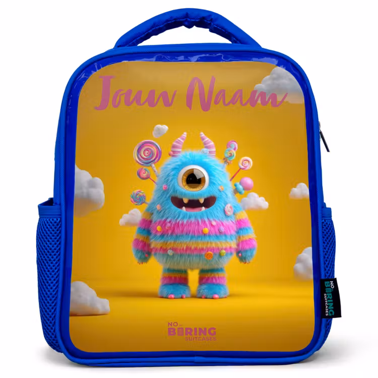Rugzak kind met naam - Blauw Snoep - Monster - Regenboog — 1