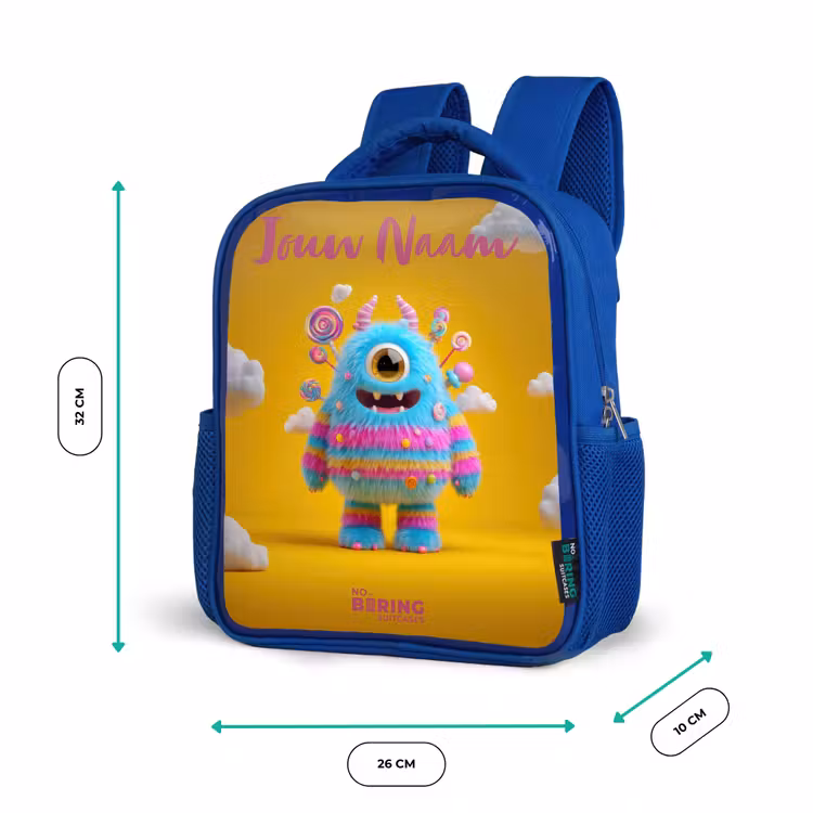 Rugzak kind met naam - Blauw Snoep - Monster - Regenboog — 5