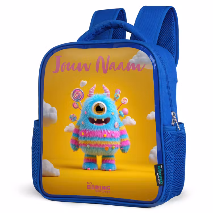 Rugzak kind met naam - Blauw Snoep - Monster - Regenboog — 7