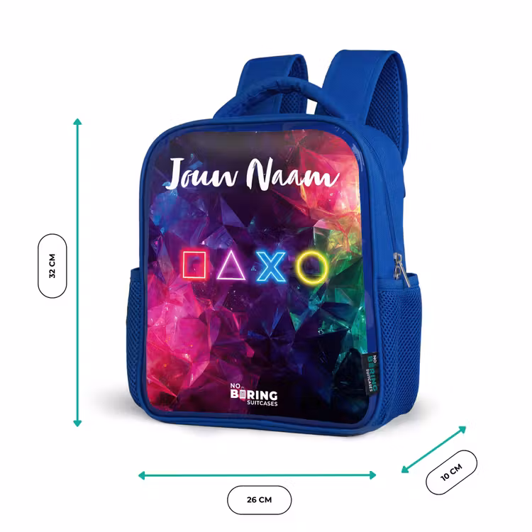 Rugzak kind met naam - Blauw Symbolen - Game - Kleurrijk — 5