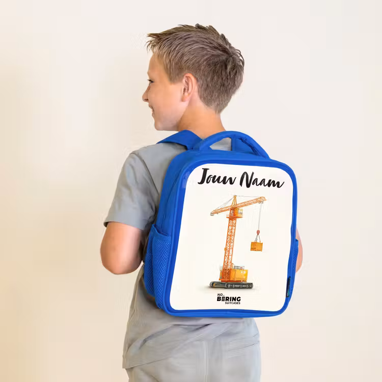 Rugzak kind met naam - Blauw Torenkraan - Getekend - Oranje — 3