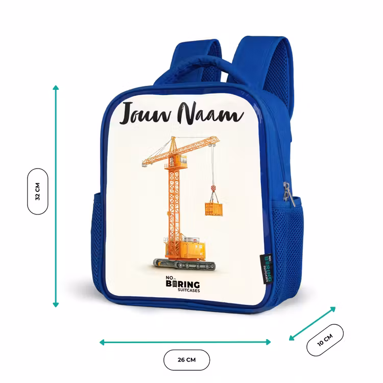 Rugzak kind met naam - Blauw Torenkraan - Getekend - Oranje — 5