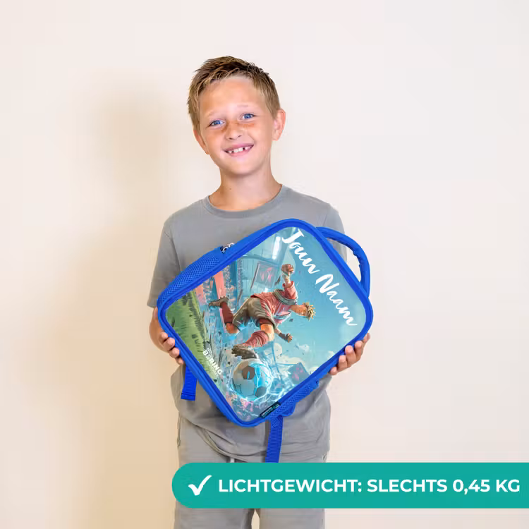 Rugzak kind met naam - Blauw Voetbal - Jongen - Stadion - Elektrisch — 2