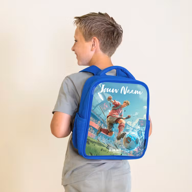 Rugzak kind met naam - Blauw Voetbal - Jongen - Stadion - Elektrisch — 3