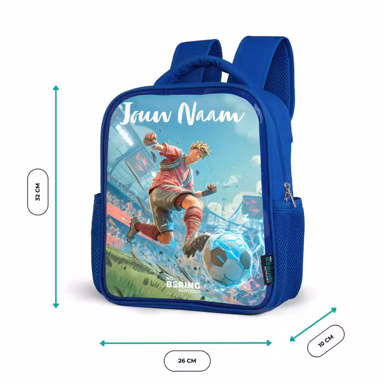 Rugzak kind met naam - Blauw Voetbal - Jongen - Stadion - Elektrisch — 5