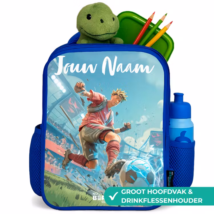 Rugzak kind met naam - Blauw Voetbal - Jongen - Stadion - Elektrisch — 6
