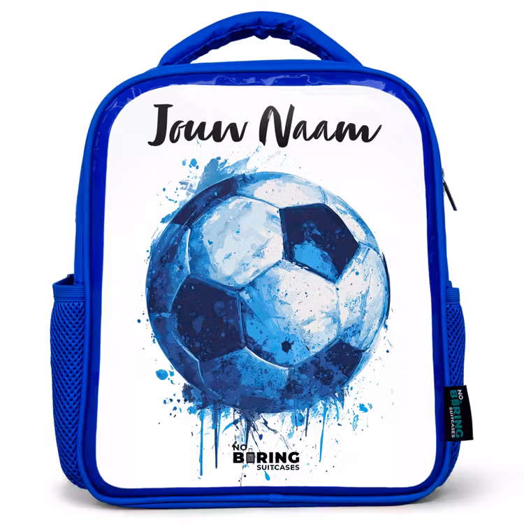 Rugzak kind met naam - Blauw Voetbalvibes - Inktspatten - Blauw — 1