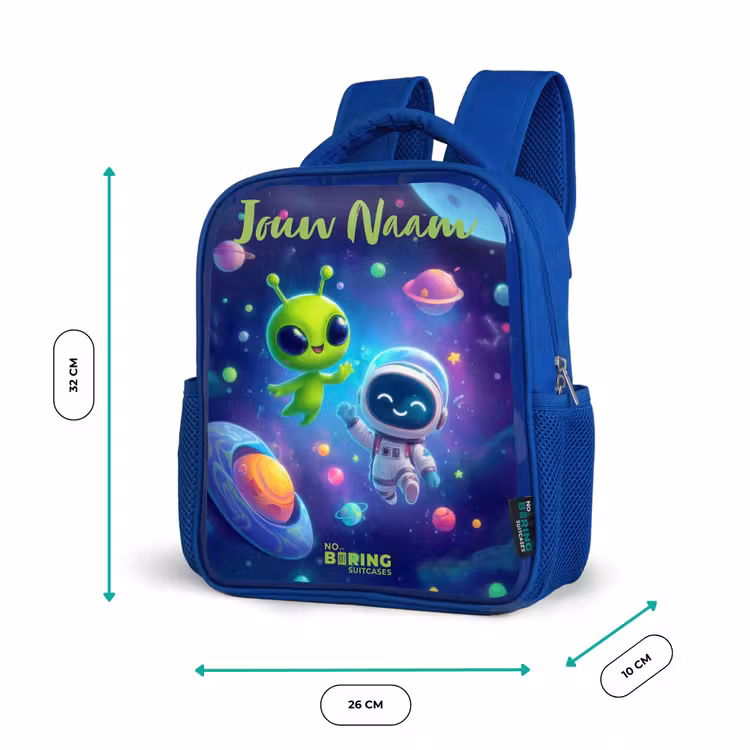Rugzak kind met naam - Blauw Vrolijke Ontmoeting in de Ruimte — 5