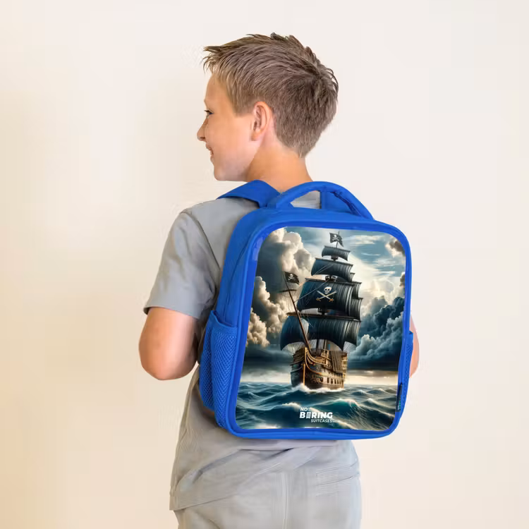 Rugzak kind - Blauw - Piratenschip op een woeste zee — 3