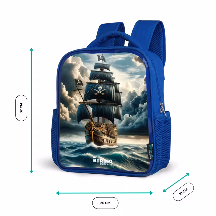 Rugzak kind - Blauw - Piratenschip op een woeste zee — 5