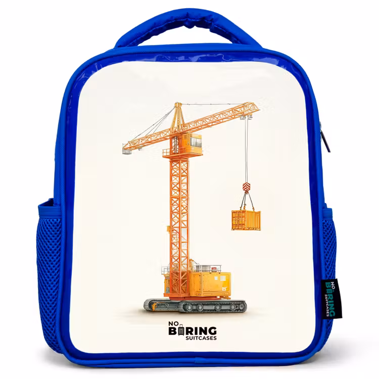 Rugzak kind met naam - Blauw Torenkraan - Getekend - Oranje — 1