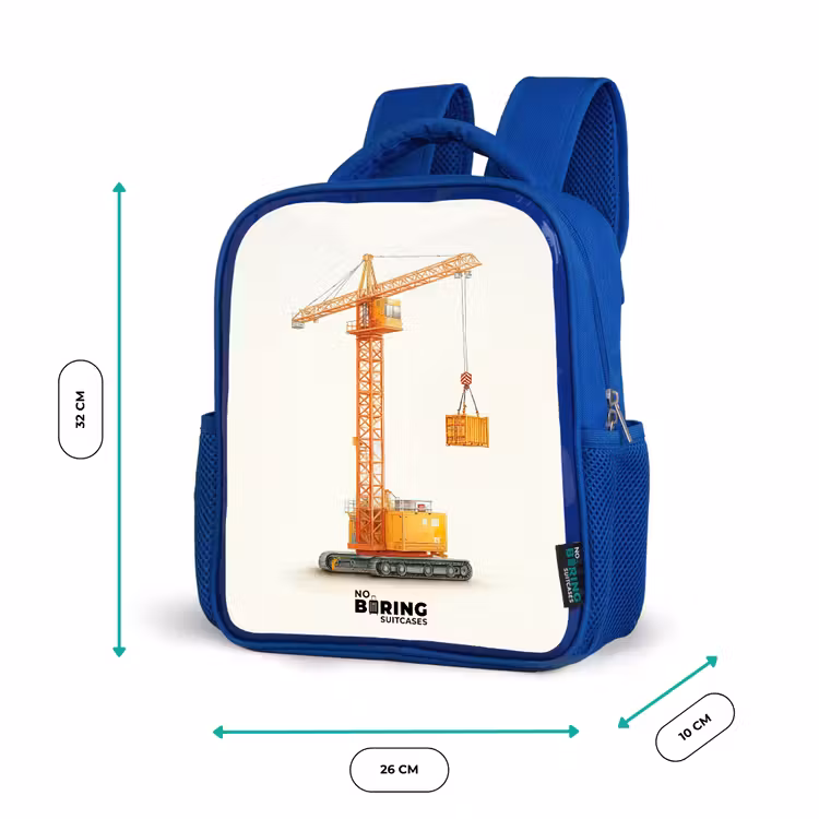 Rugzak kind met naam - Blauw Torenkraan - Getekend - Oranje — 5