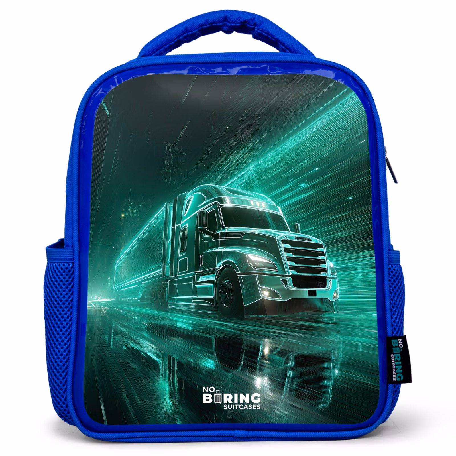 Rugzak kind met naam - Blauw Vrachtwagen - Neon - Groen - Stad — 1