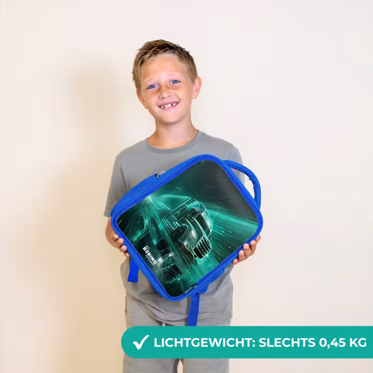 Rugzak kind met naam - Blauw Vrachtwagen - Neon - Groen - Stad — 2