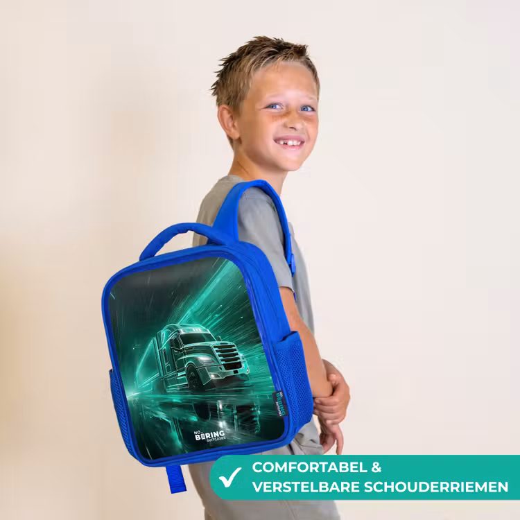 Rugzak kind met naam - Blauw Vrachtwagen - Neon - Groen - Stad — 4