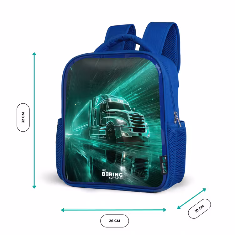 Rugzak kind met naam - Blauw Vrachtwagen - Neon - Groen - Stad — 5