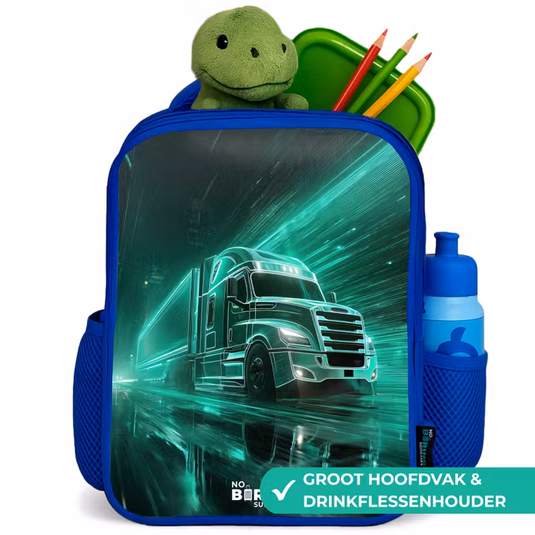 Rugzak kind met naam - Blauw Vrachtwagen - Neon - Groen - Stad — 6