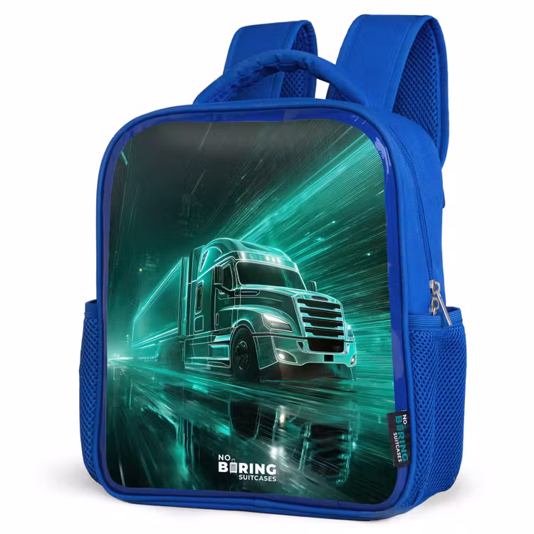 Rugzak kind met naam - Blauw Vrachtwagen - Neon - Groen - Stad — 7
