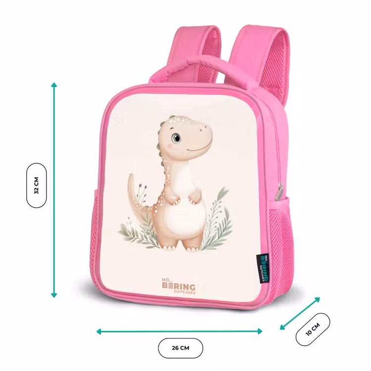 Rugzak kind - Roze - Beige dinosaurus met groene blaadjes — 3