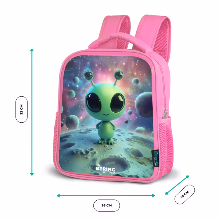 Rugzak kind met naam - Roze Groen buitenaards wezentje op maanlandschap — 3