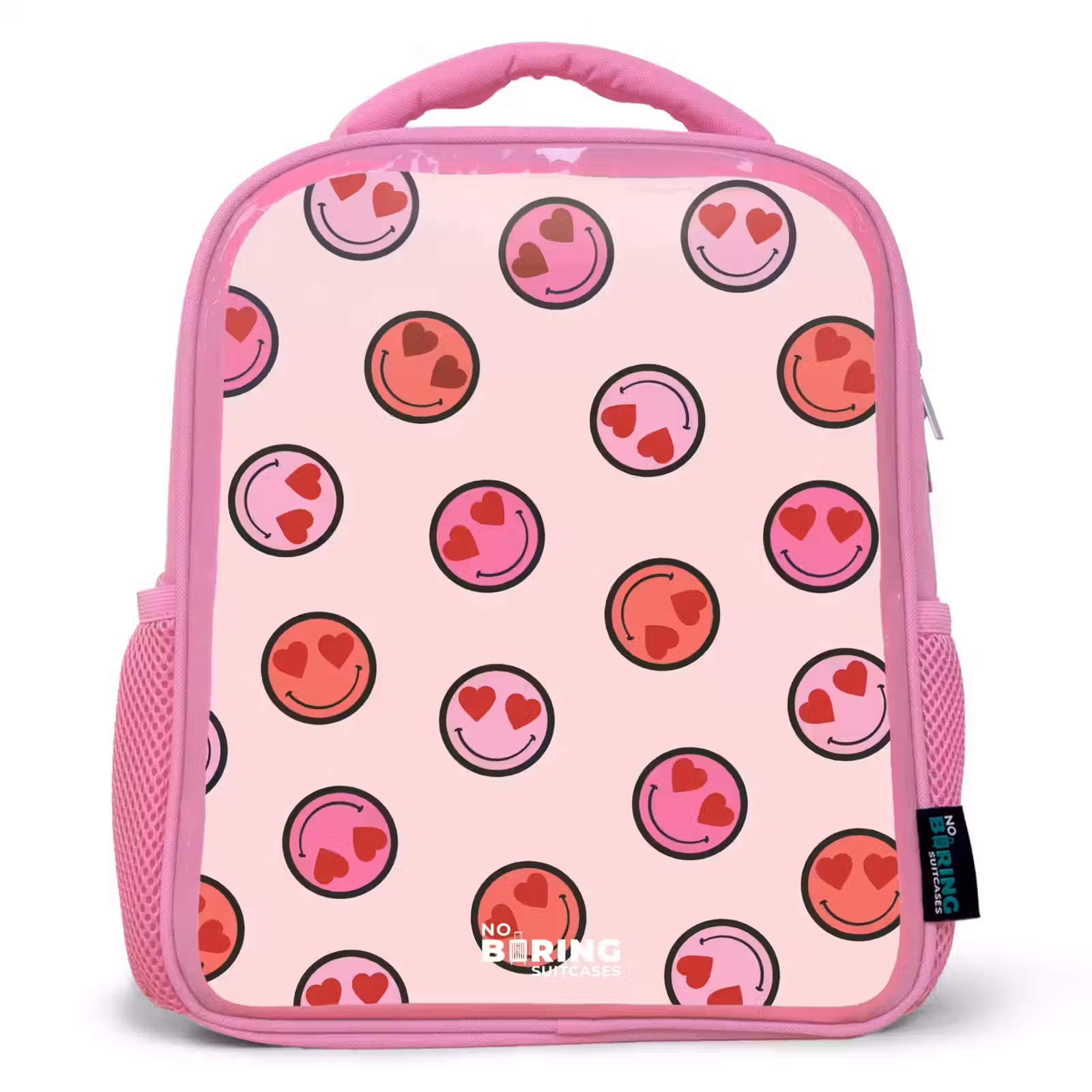 Rugzak kind met naam - Roze Hartje - Smiley - Patroon — 1