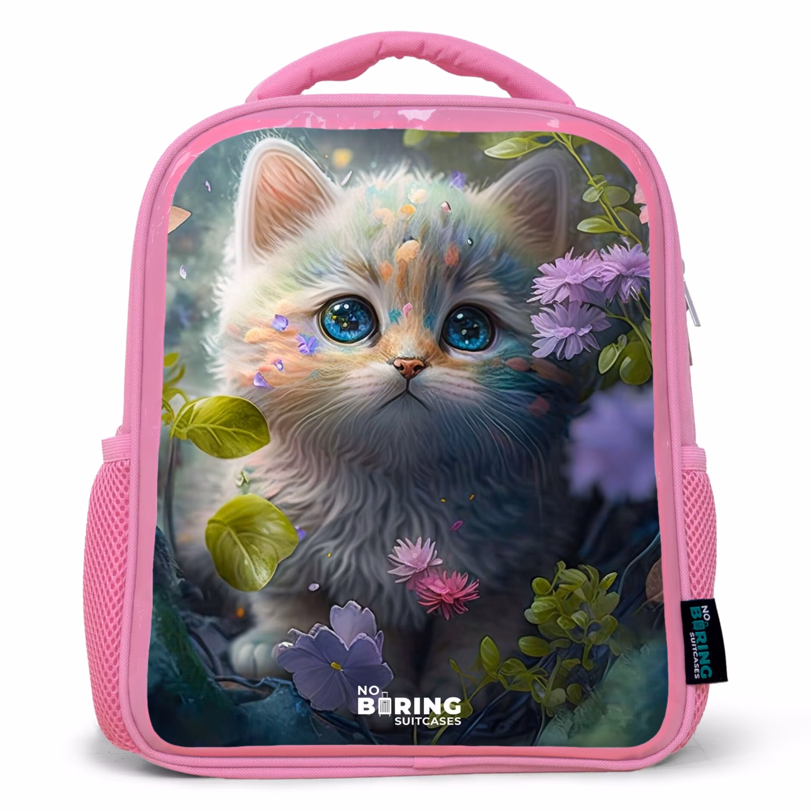 Rugzak kind - Roze - Kitten verstopt achter bloemen — 1