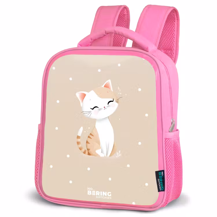 Rugzak kind - Roze - Kat omringd door beige stippen — 4