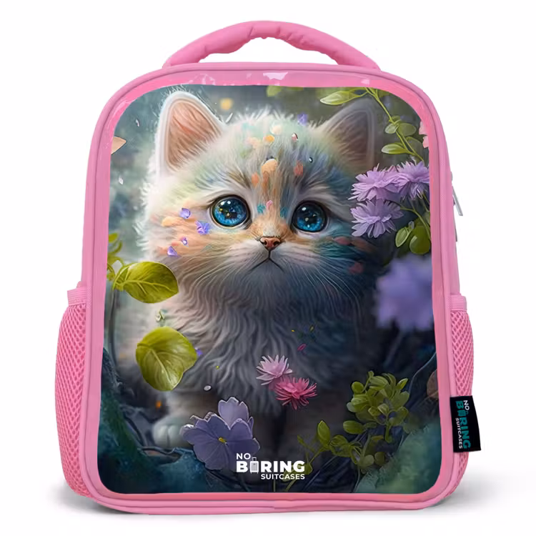 Rugzak kind - Roze - Kitten verstopt achter bloemen — 1