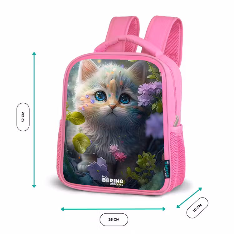 Rugzak kind - Roze - Kitten verstopt achter bloemen — 3