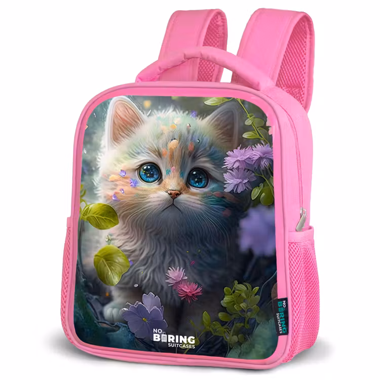 Rugzak kind - Roze - Kitten verstopt achter bloemen — 4