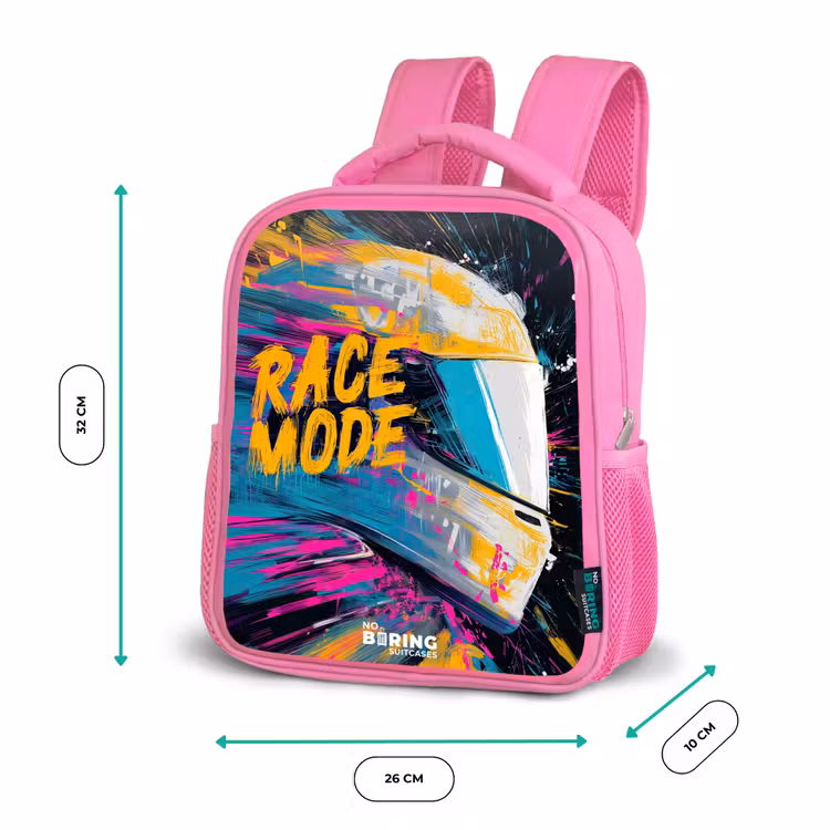Rugzak kind met naam - Roze Racehelm - Verfspatten - Penseelstreken - Race mode — 3