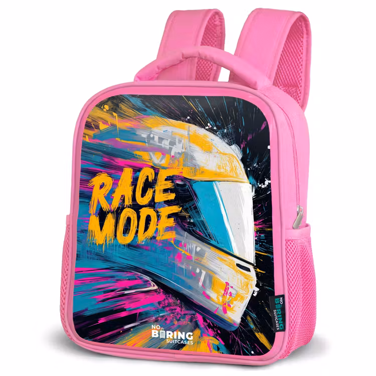 Rugzak kind met naam - Roze Racehelm - Verfspatten - Penseelstreken - Race mode — 4