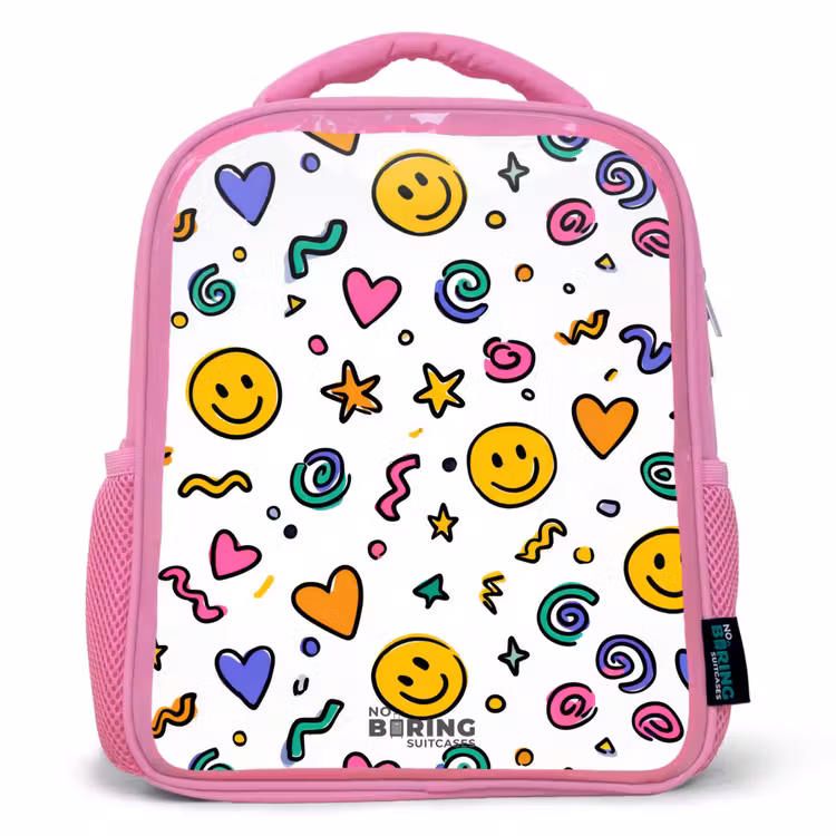 Rugzak kind met naam - Roze Smiley - Hartje - Ster — 1
