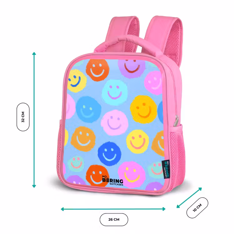 Rugzak kind met naam - Roze Vrolijk patroon van smileys — 3