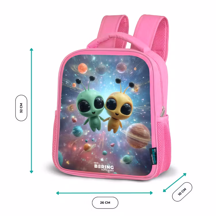 Rugzak kind met naam - Roze Vrolijke buitenaardse vrienden — 3