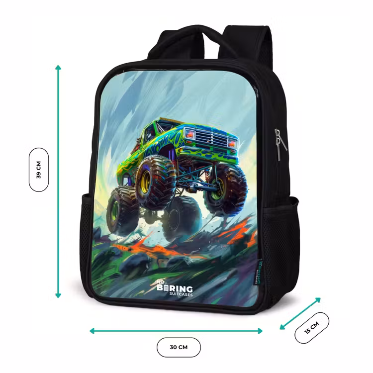 Rugzak kind - Zwart - Groene Monstertruck met Penseelstreken — 5