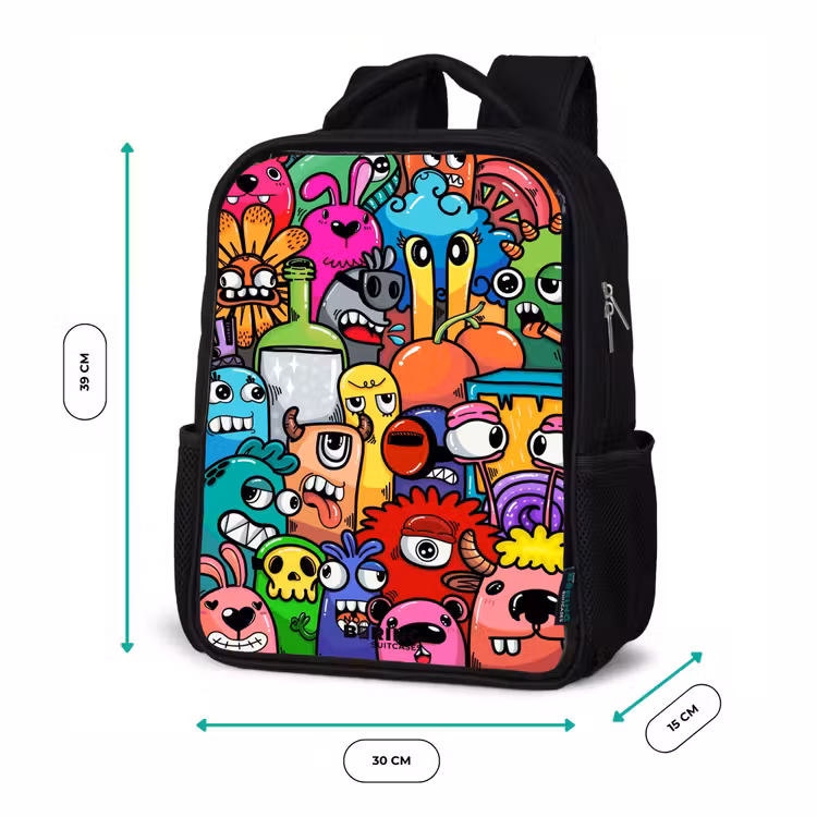 Rugzak kind - Zwart - Knallende gekleurde monsters — 5