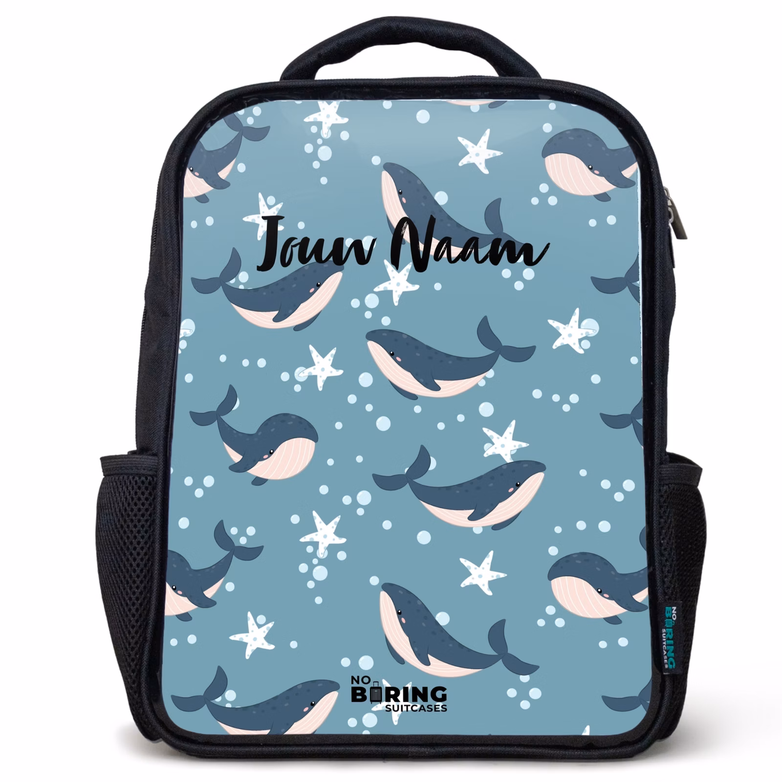 Rugzak kind - Zwart - Walvissen met zeesterren patroon blauw — 1