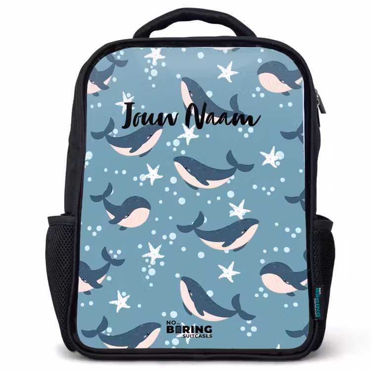 Rugzak kind - Zwart - Walvissen met zeesterren patroon blauw — 1