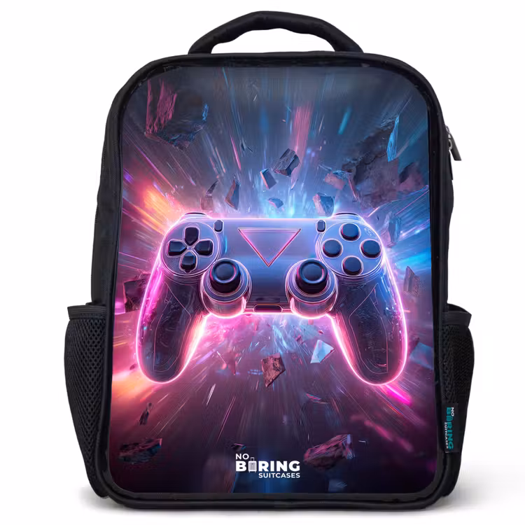 Rugzak kind met naam - Zwart - Game - Controller - Neon — 1