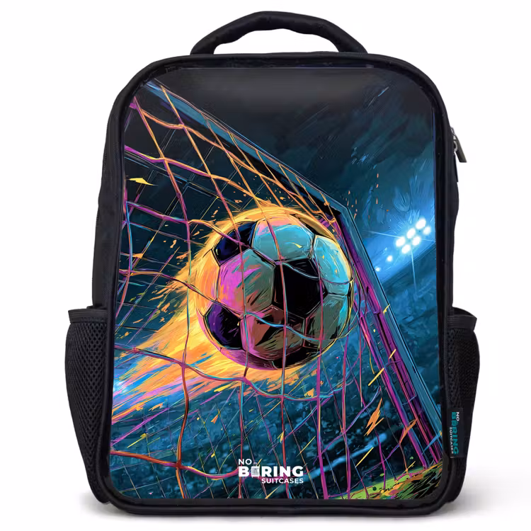 Rugzak kind met naam - Zwart - Neon - Net - Voetbal - Kleurrijk — 1