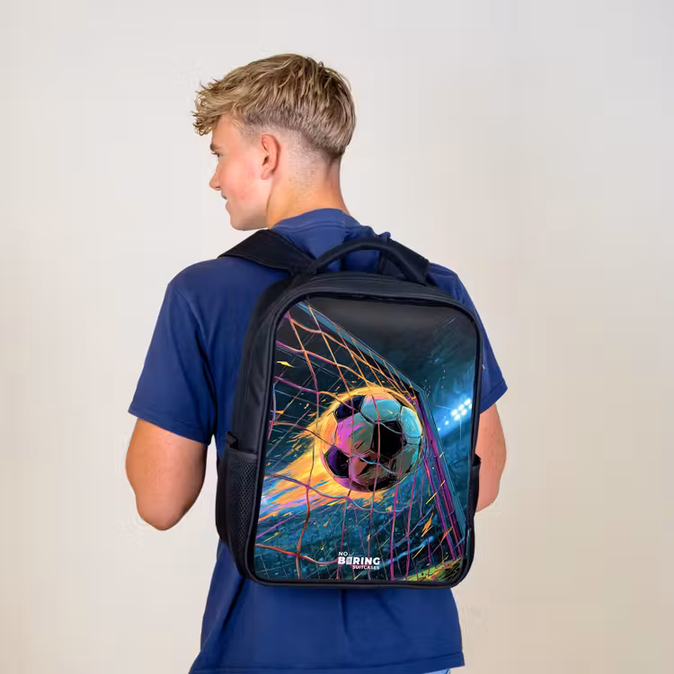 Rugzak kind met naam - Zwart - Neon - Net - Voetbal - Kleurrijk — 6