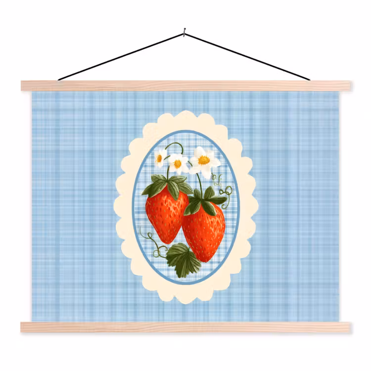 Schoolplaat - Aardbeien - Lijst - Rood - Geruit — 1