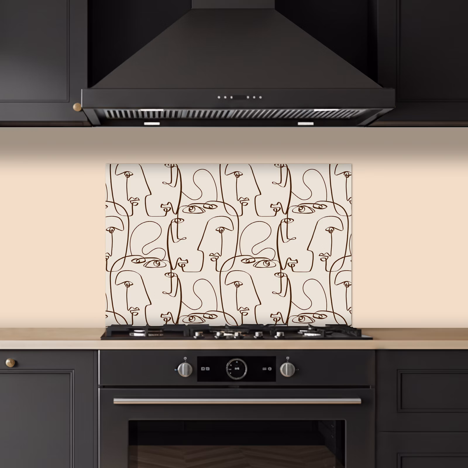 Spatscherm keuken - Beige - Gezicht - Lijnen - Bruin — 1
