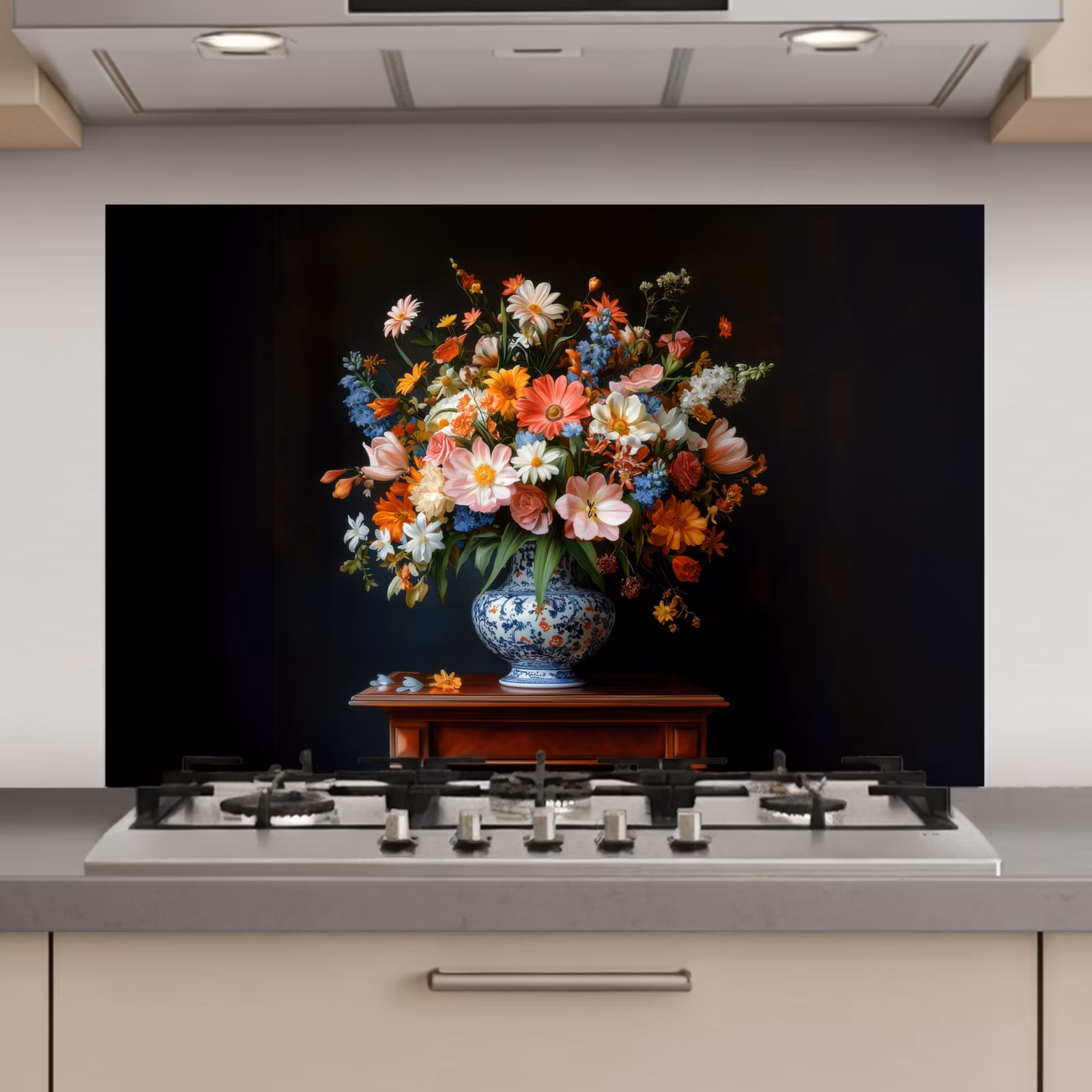 Spatscherm keuken - Boeket - Roze - Bloemen - Vaas — 1