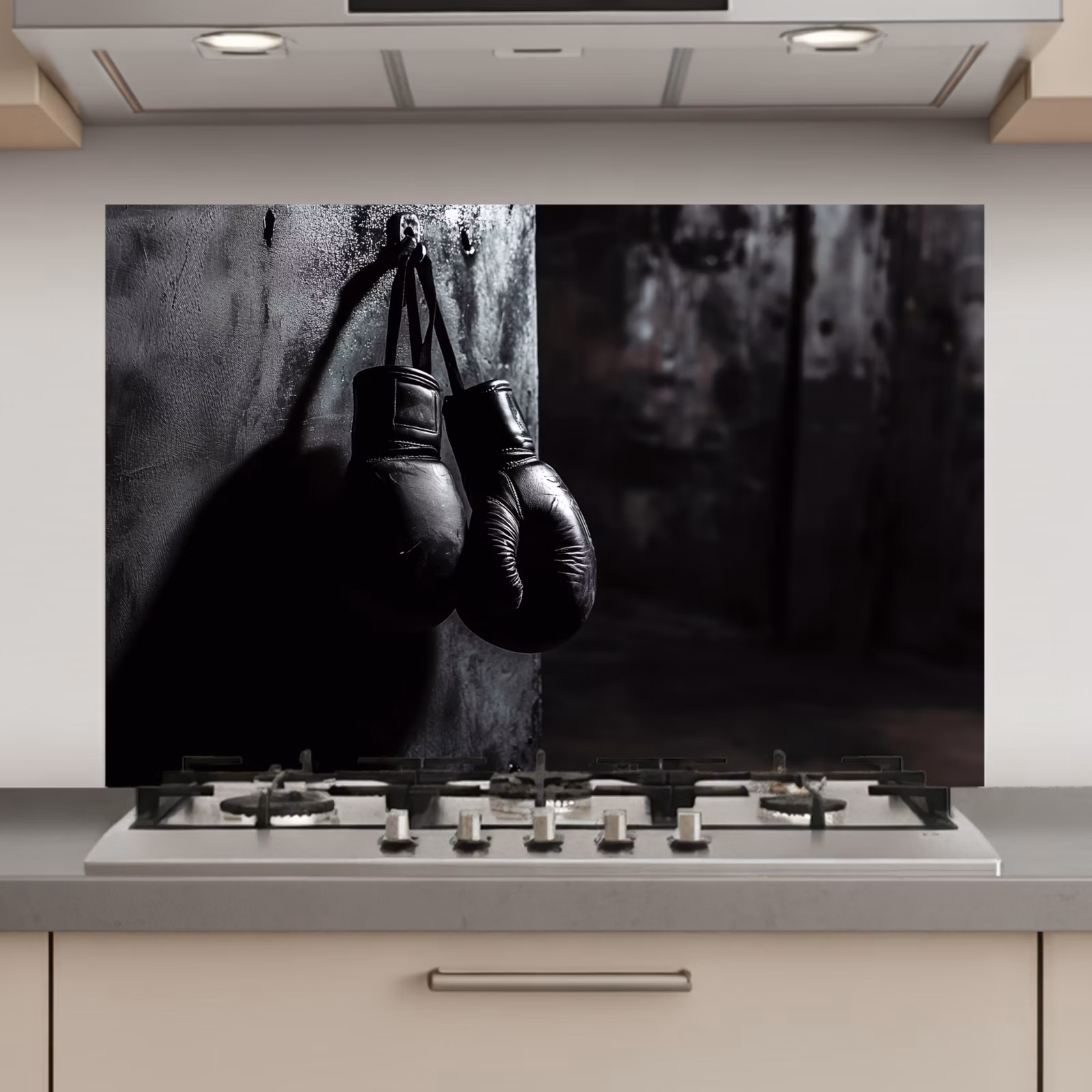 Spatscherm keuken - Bokshandschoenen - Muur - Duister - Zwart — 1