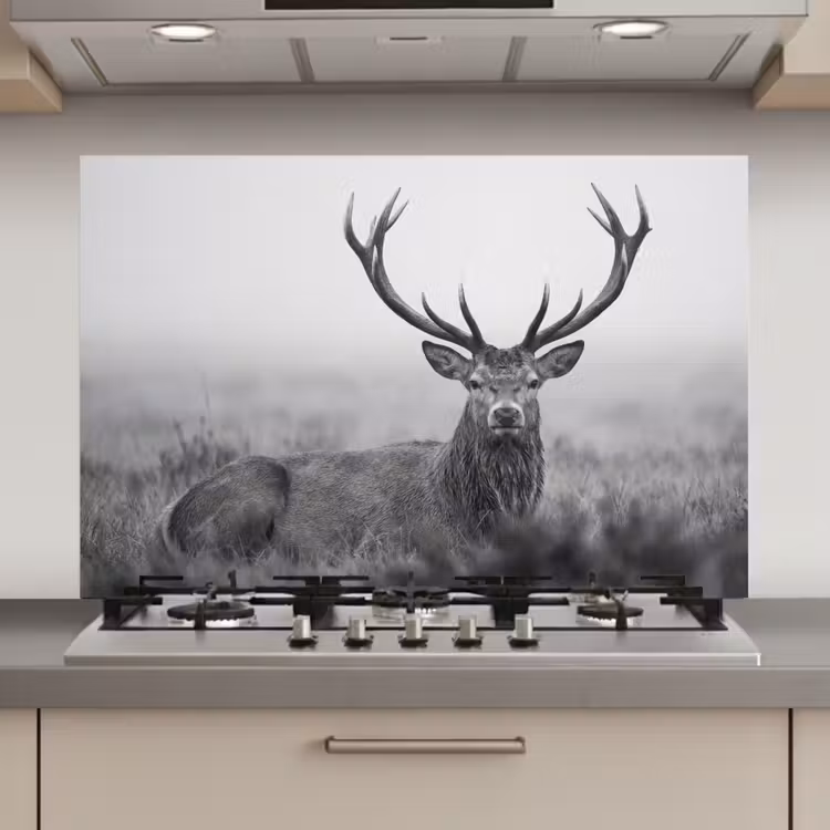 Spatscherm keuken - Hert - Mistig - Zwart - Wit — 1